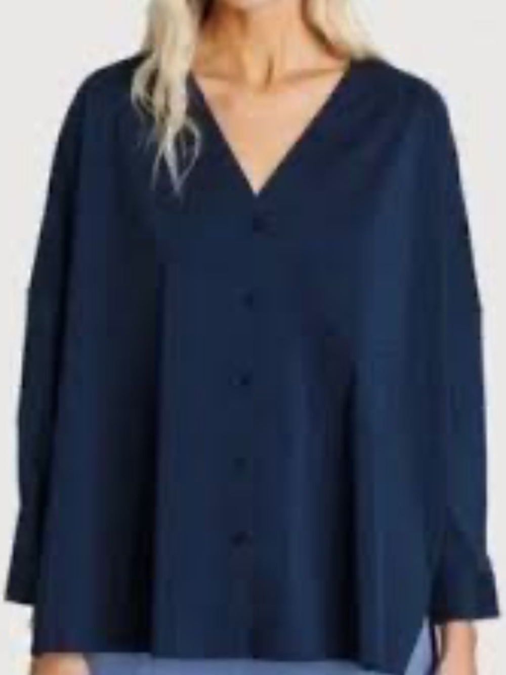 Kit and Ace Button Up Cotton Blend Navy Blouse Sz M